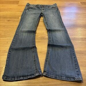 Y2K Amethyst Jeans Womens 13 (33x33) Low Rise Flare Blue Denim Stretch Mall Goth